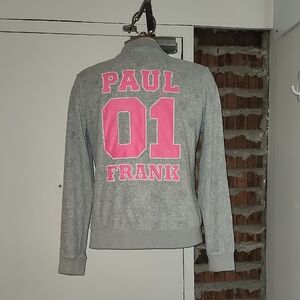 Paul Frank Women's Sweater Light Gray Hot Pink Pockets Size XL